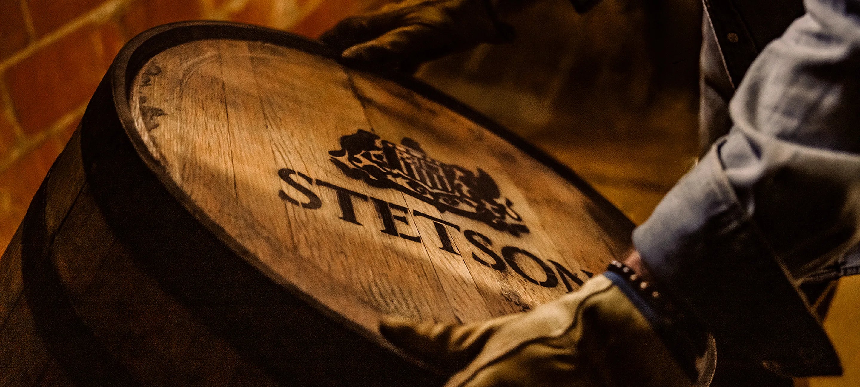 A Stetson-branded bourbon barrel