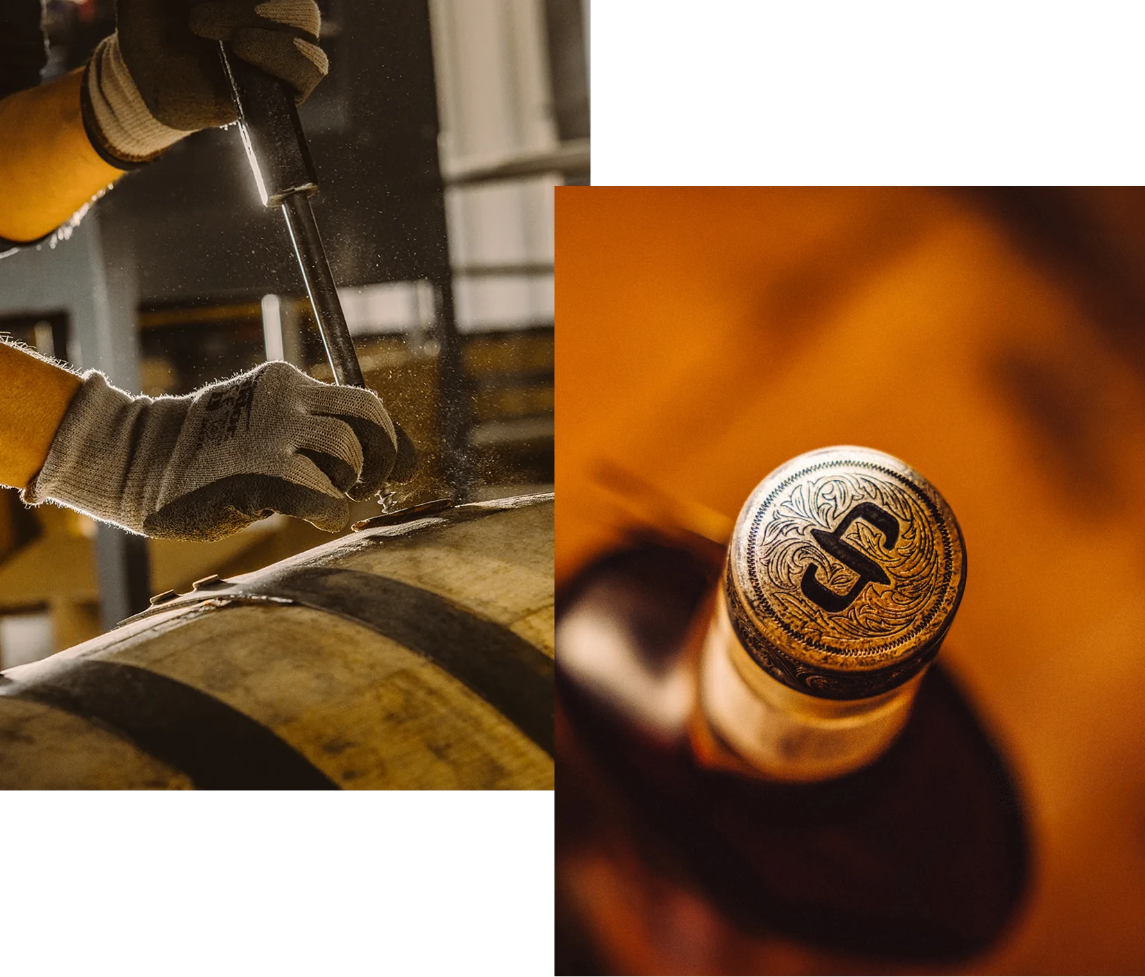 Barrels and bottle detail from the making of Stetson Bourbon